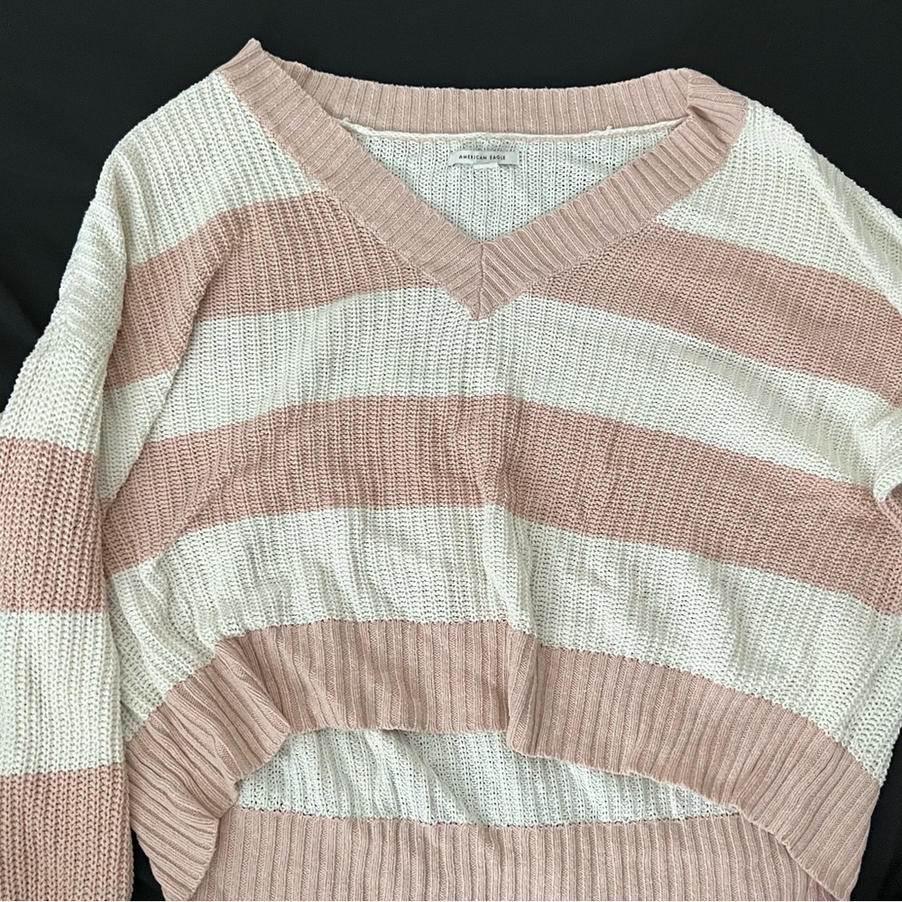 Hollister white and pink striped crop knit sweater